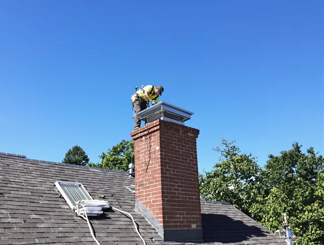 Aliso Viejo Chimney Sweep technician measuring a chimney cap in Aliso Viejo, CA
