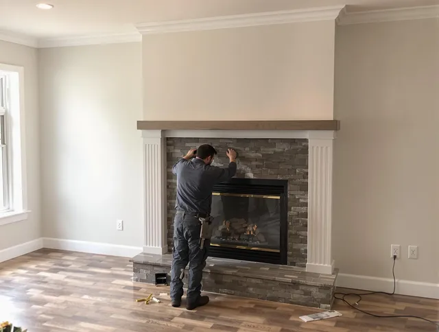 Aliso Viejo Chimney Sweep finishing a custom fireplace install in Aliso Viejo, CA